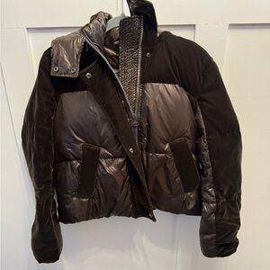 Andrew Marc Vega Mixed Media Chocolate Brown Puffer Jacket
